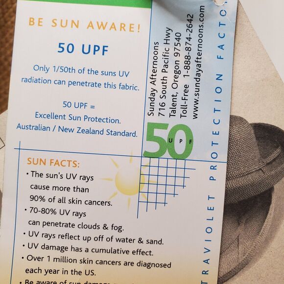 Sunday Afternoons Womens Kauai Hat 50 UPF Medium Packable Braided Cotton Paper - Picture 7 of 8